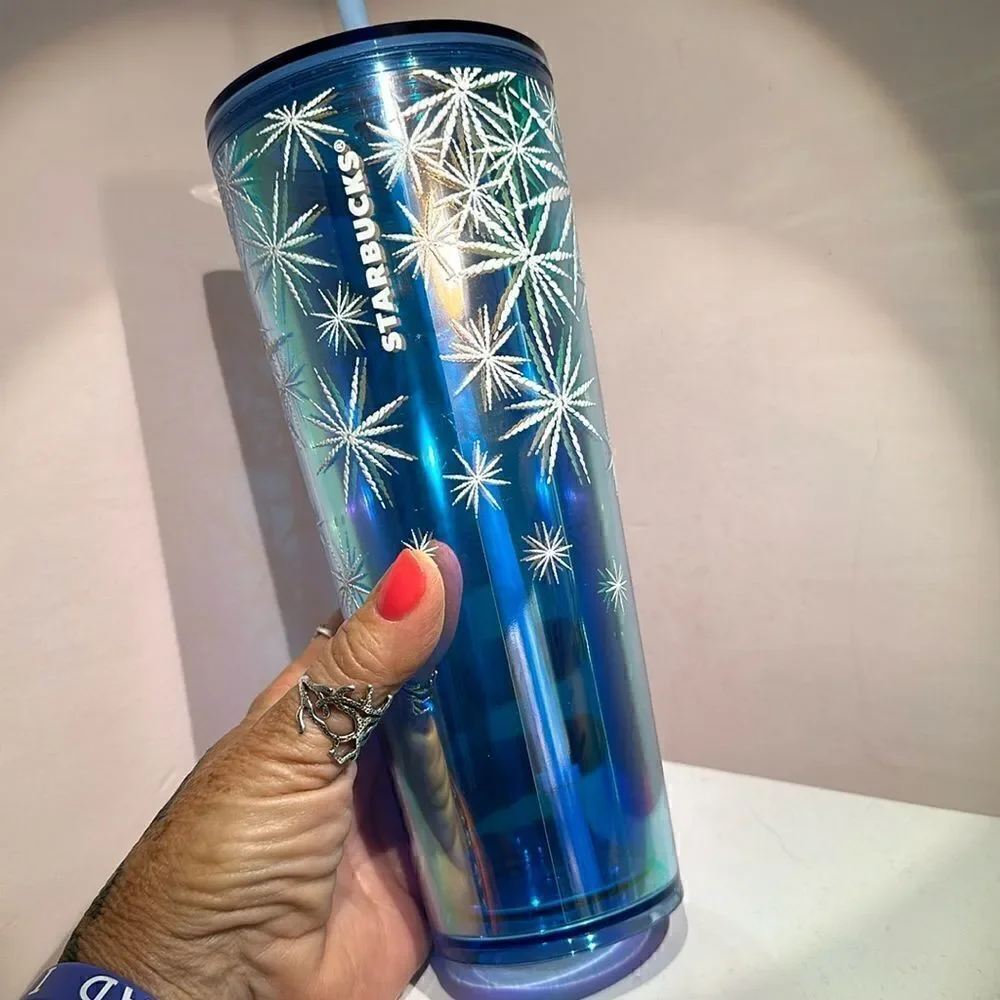 Starbucks 2023  Venti Tumbler Plastic Blue Snowflakes 24 oz